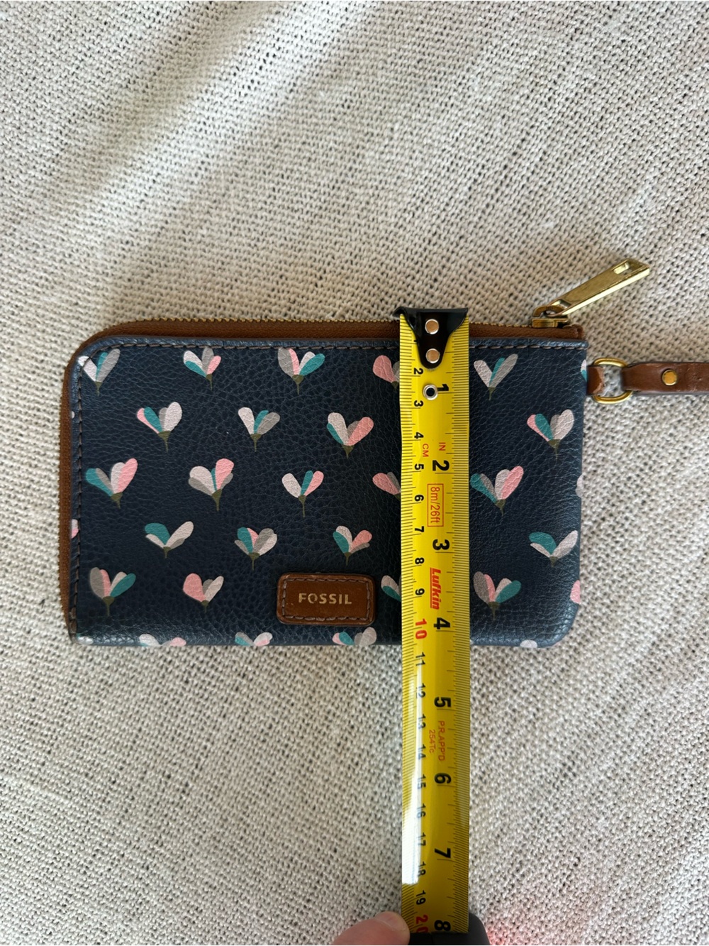 Fossil Navy Wristlet Wallet with Pink and Teal Heart Motif - Picture 9 of 9